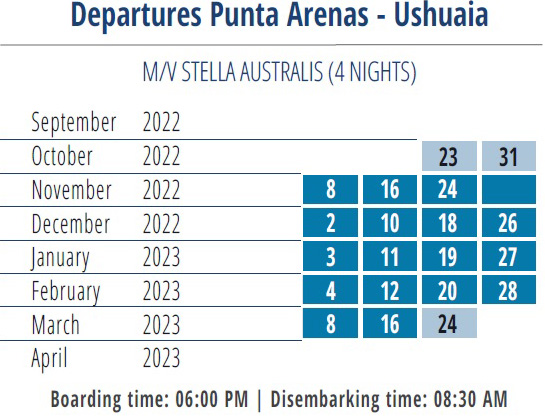 Stella 2022 2023 Departures Calendar Punta Arenas To Ushuaia